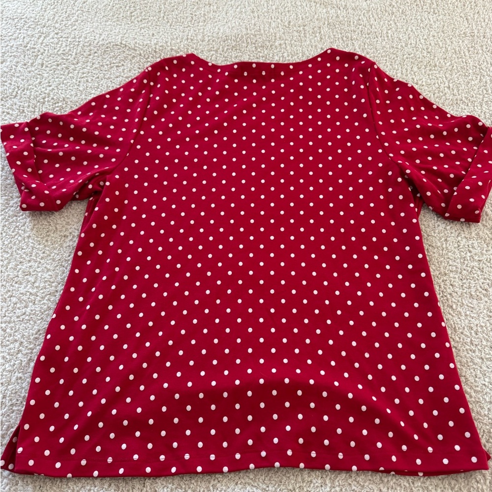 Karen Scott Red and White Polka Dot Short Sleeve Top - Picture 3 of 3